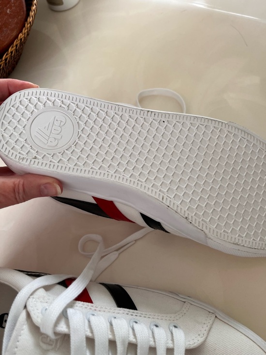 NWT Vegan White Canvas Sneakers with faux leather Red and black Side Stripes main image 5